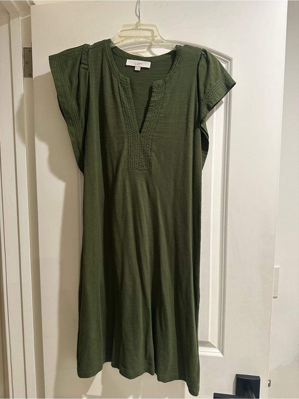 LOFT 100% Cotton Olive Green Split-Neck Tunic Dress
